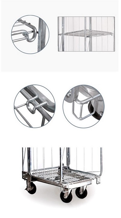 Four Sided Nestable Security Folding Trolly Roll Cage