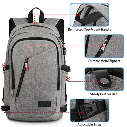 Business Laptop Backpack, Slim Anti Theft Computer Bag, Water-Resistent College School Backpack, Eco-Friendly Travel Shoulder Bag W/ USB Charging Port Fits Unde