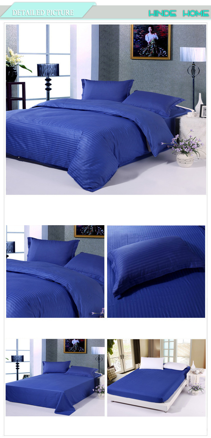 Cheap Cotton Stripe Dark Blue Hotel Bedding Collections Sets