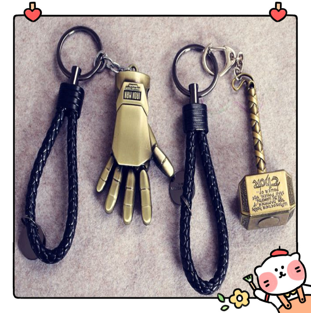 Hot Zinc Alloy Customized Design Leather Metal Antique Bronzed Keychain