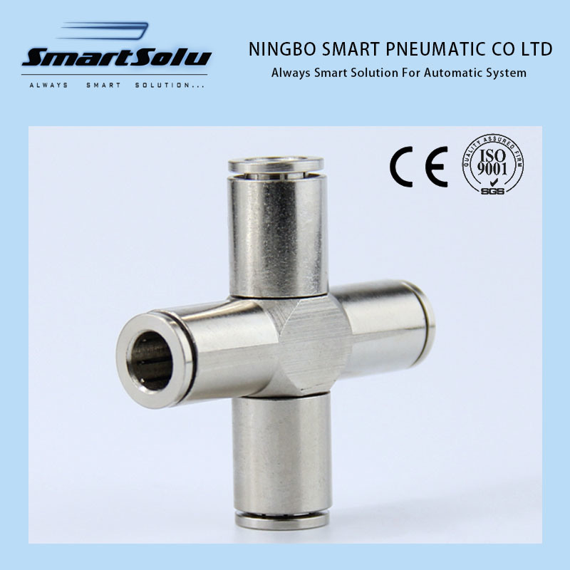 BSPT Brass Union Cross Nickel-Plated Push in Pneuamtic Fittings