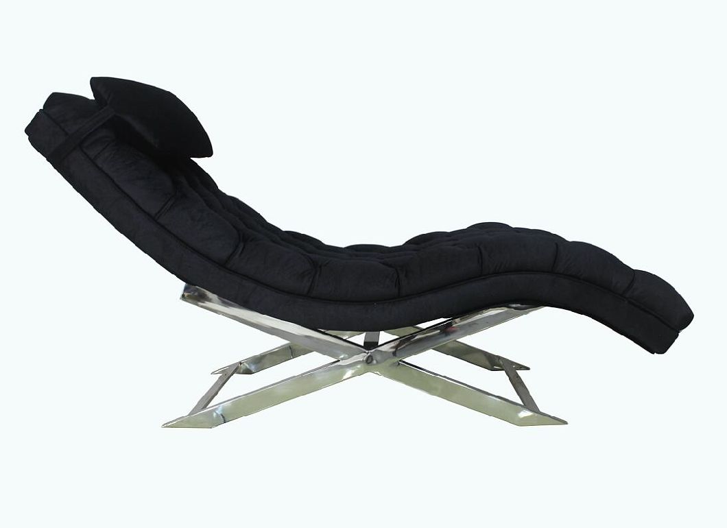 Stainless Steel Base with Black Velvet Fabric Uphostry Chaise Lounge