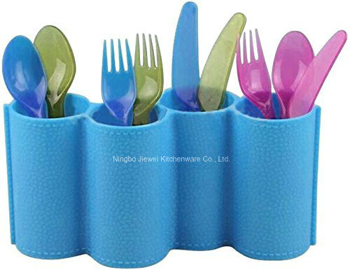 4 Compartments Plastic Pen Pencil Spoon Fork Holder for Desk Storage Desktop Organizer Container Basket for Home School Kids Office Brushes Desk Sorter