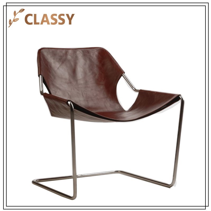 Top Leather Top Black/Silver Stainless Steel Frame Leisure Chair