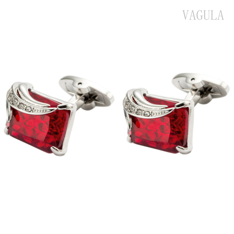 VAGULA Plated Silver Red Crystal Gemelos Cuff Links 162