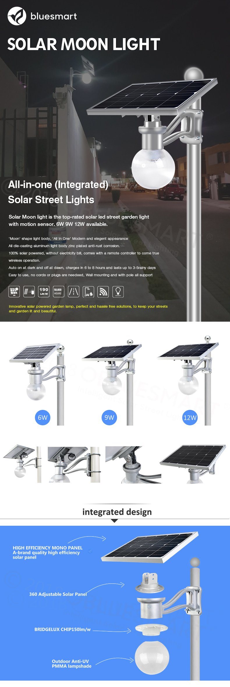 Bluesmart IP65 LED Gerden Solar Street Light with High Power