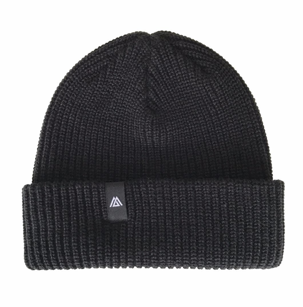 Design Label Custom Black Colour Wool Winter Knit Beanie Hat