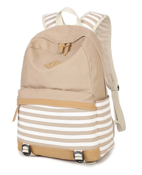 Featured Neutral Canvas Double Shoulder Bag Navy Striped Bag Girls' Boys' School Bag High School Bag