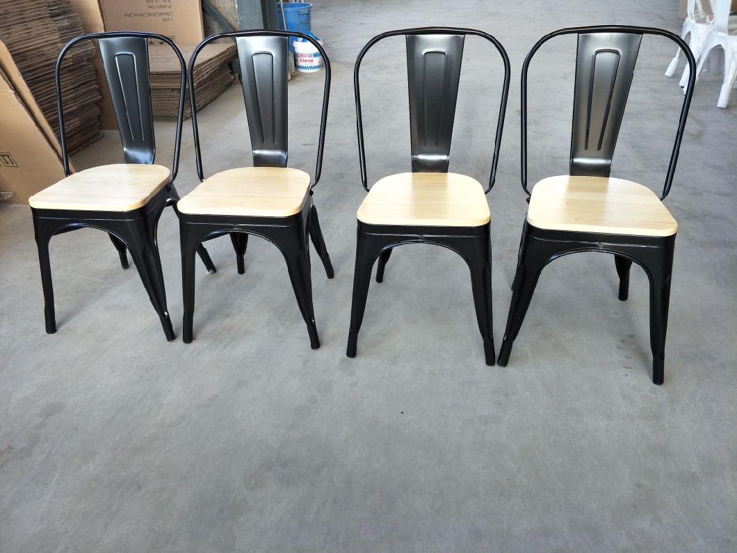 Wood Seat Replica Tolix Black Antique Dining Metal Chair