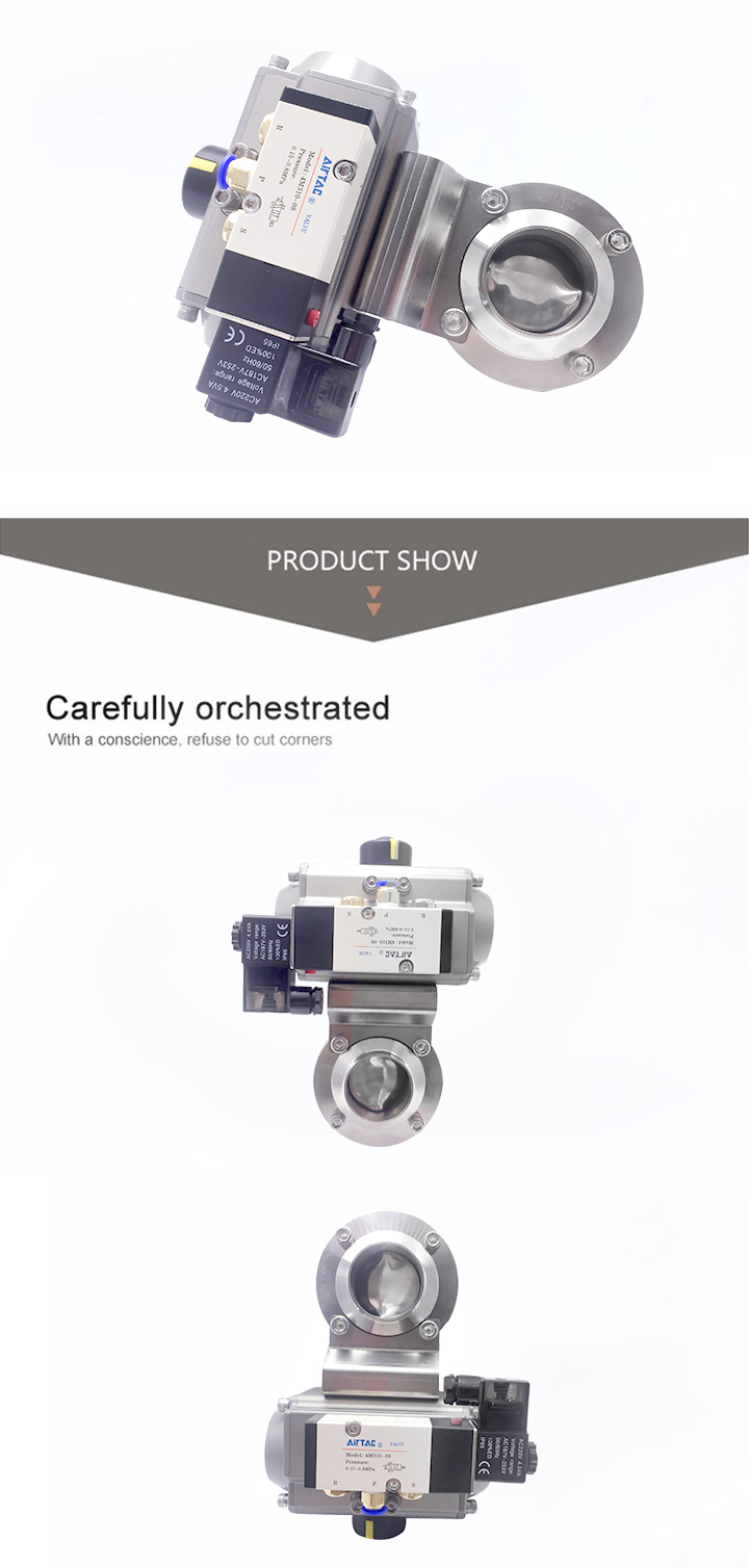 Stainless Steel Sanitary Pneumatic Welded Butterfly Valve with Solenoid Valve