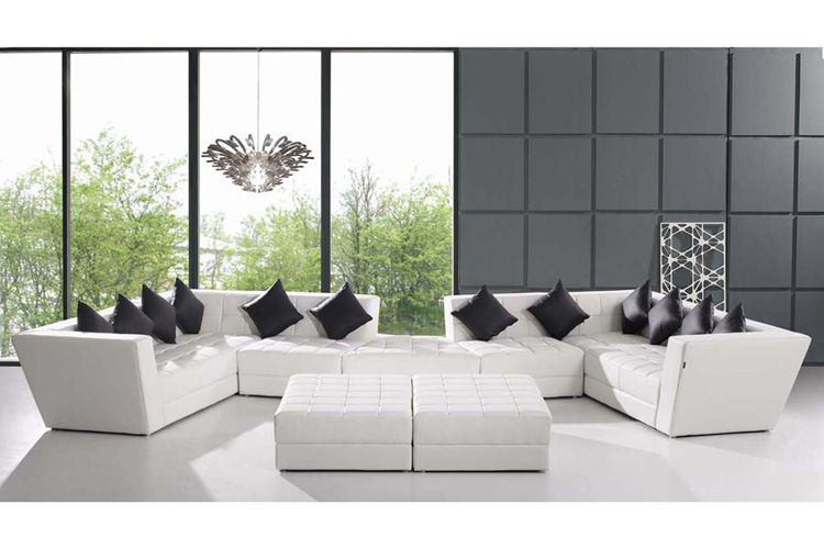 Living Room Furniture White Modern Large Leather Sofa Cum Bed