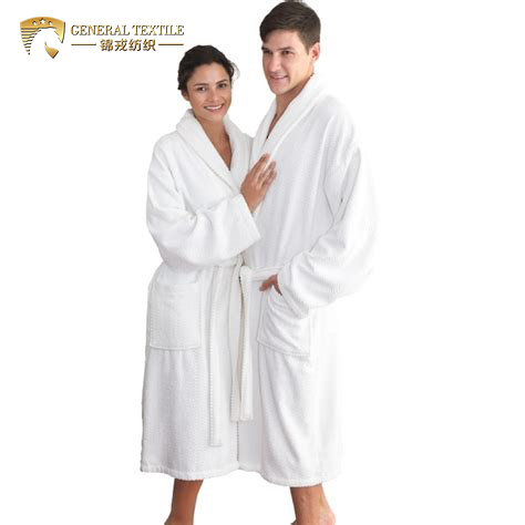 Customized White Shawl Collar Ribbed 5 Star Hotel Men Stripe Velour Bathrobe (JRL070)