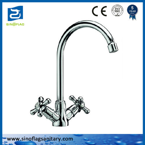 Double Handle Kitchen Faucet Chrome Material Water Sink Faucet