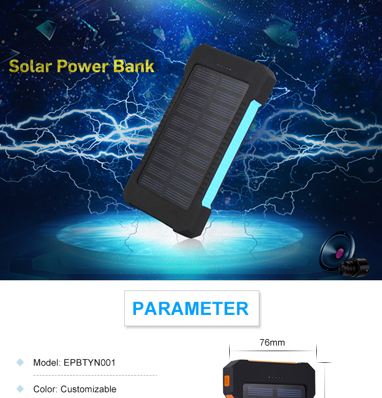 Flashligh Ipx6 Waterproof Solar 10000mAh Solar Power Bank (NP-004)