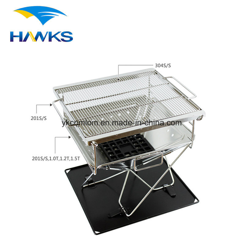 CL2C-ANS48 Comlom Heavy Duty Charcoal Grill Folding Stainless Steel Barbecue Grill