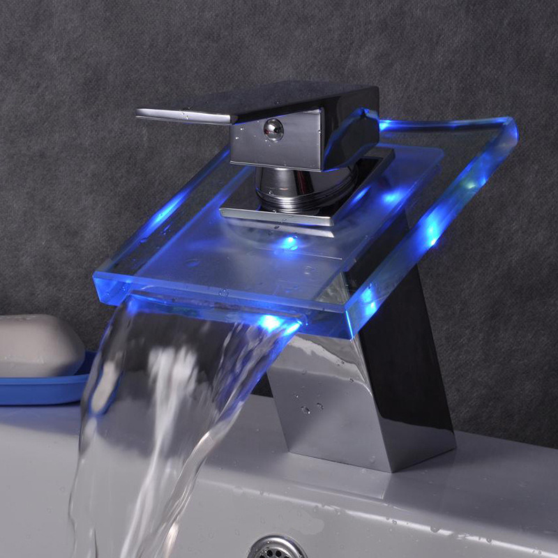 Square Glass Waterfall Bath Basin Tap Single Lever Faucet