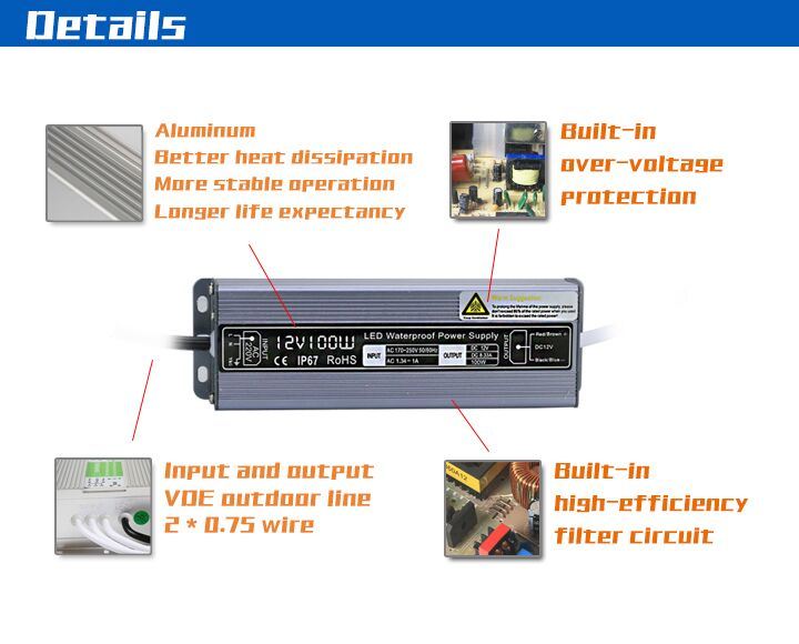 100W DC12V Waterproof LED Switching Power Supply