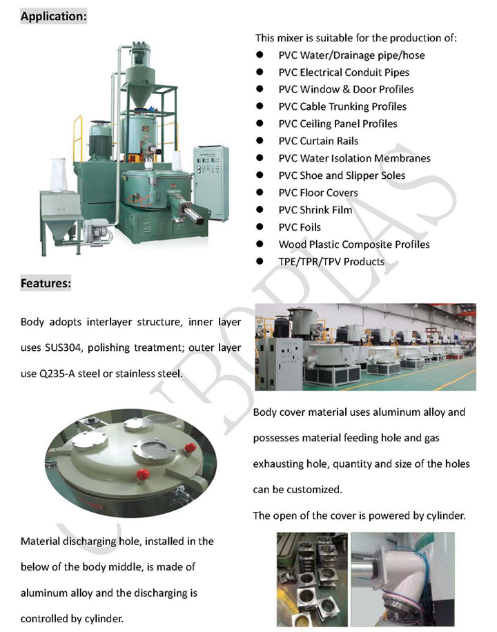 Plastic Machine/Vertical PVC Mixer/WPC Mixer/High Speed Heating Cooling Mixer