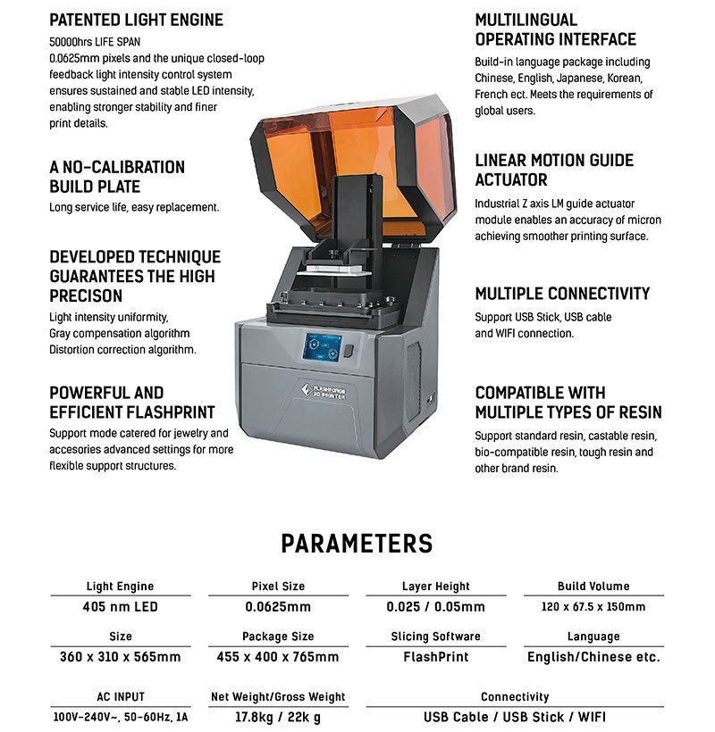 Flashforge Hunter, Professional DLP Printer, Large Build Volume.