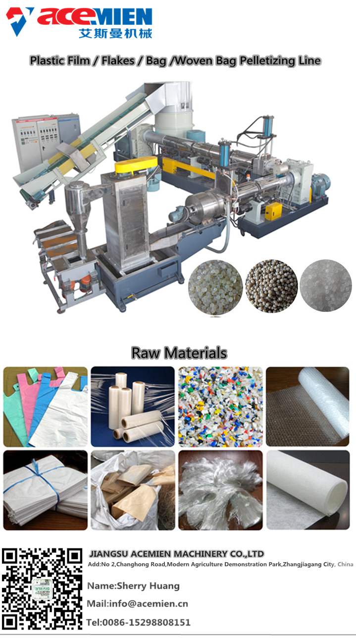 LDPE HDPE PE PP Plastic Film Single / Double Screw Extruder Pelletizing Granulating Line / Plastic Pellet / Granule Making Machine Acemien Company Manufacturer