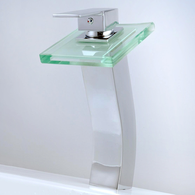 Square Glass Waterfall Bath Basin Tap Single Lever Faucet