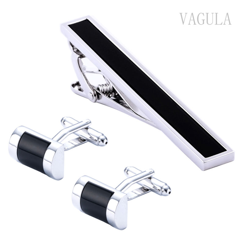 VAGULA Onyx 3PCS Set of Tie Pin Cufflinks 19
