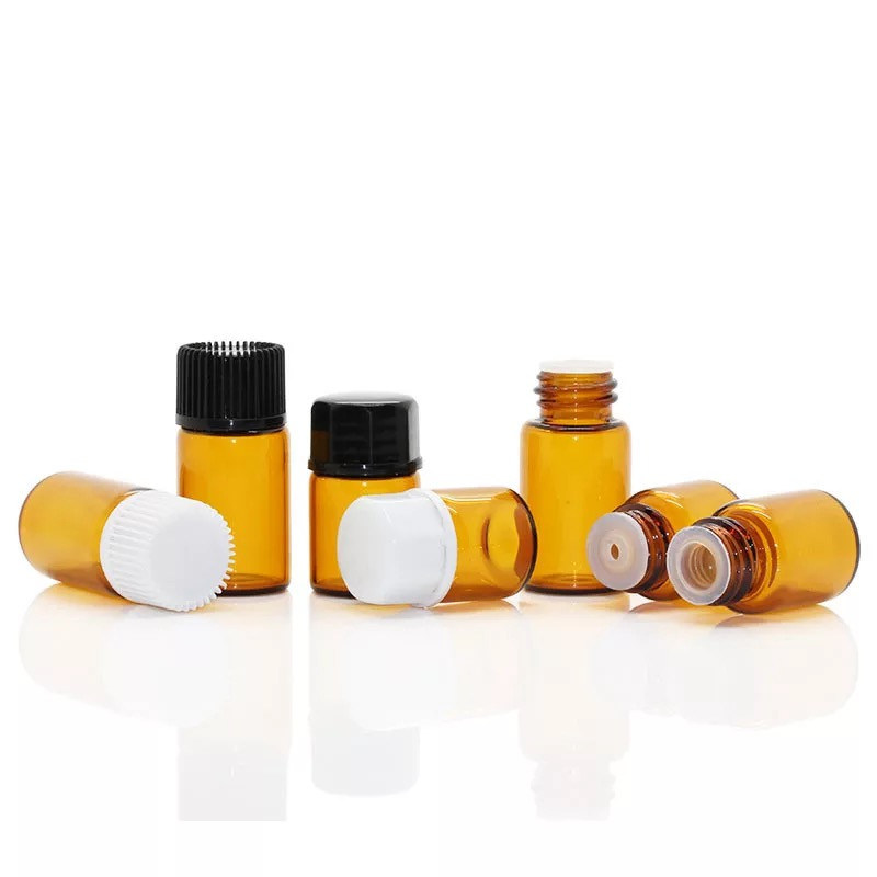 1ml/2ml/3ml Mini Amber Blue White Transparent Glass Essential Oil Reagents Refillable Sample Bottle Brown Glass Vials with Cap