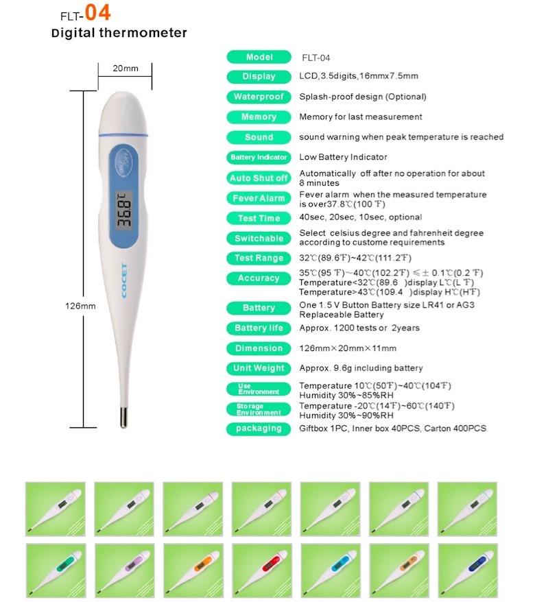 10-Second Pen Type Digital Clinial Thermometers with Flexible Probe
