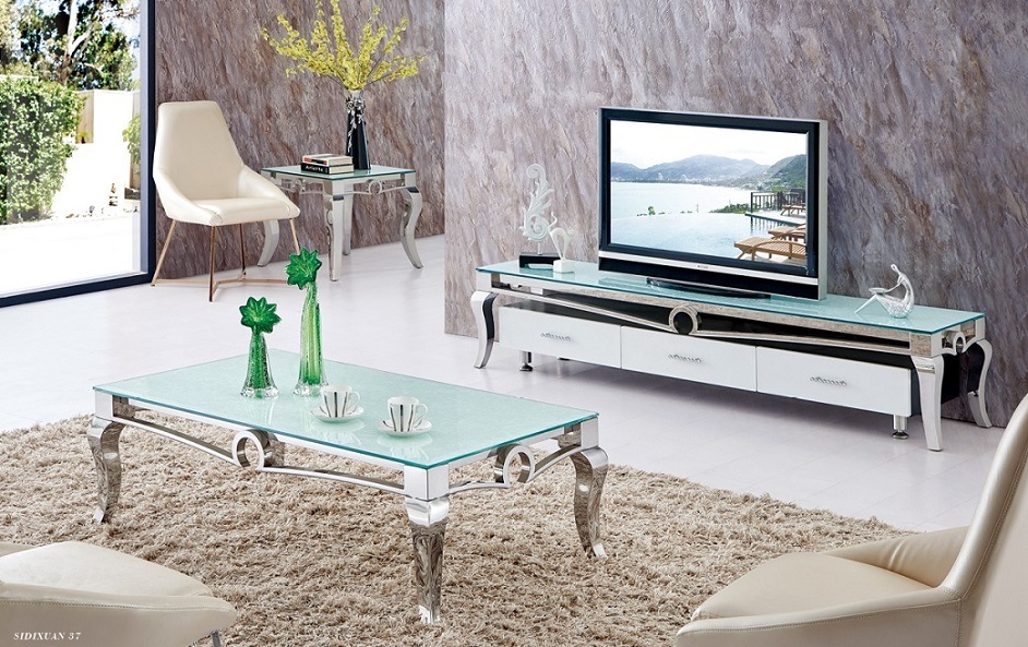 Modern Glass Tea Table / Coffee Table / Stainless Steel Table