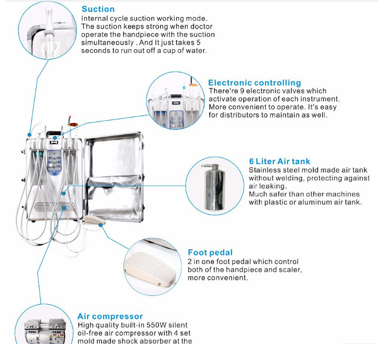 550W Mobile Dental Delivery System with Air Vacuum System