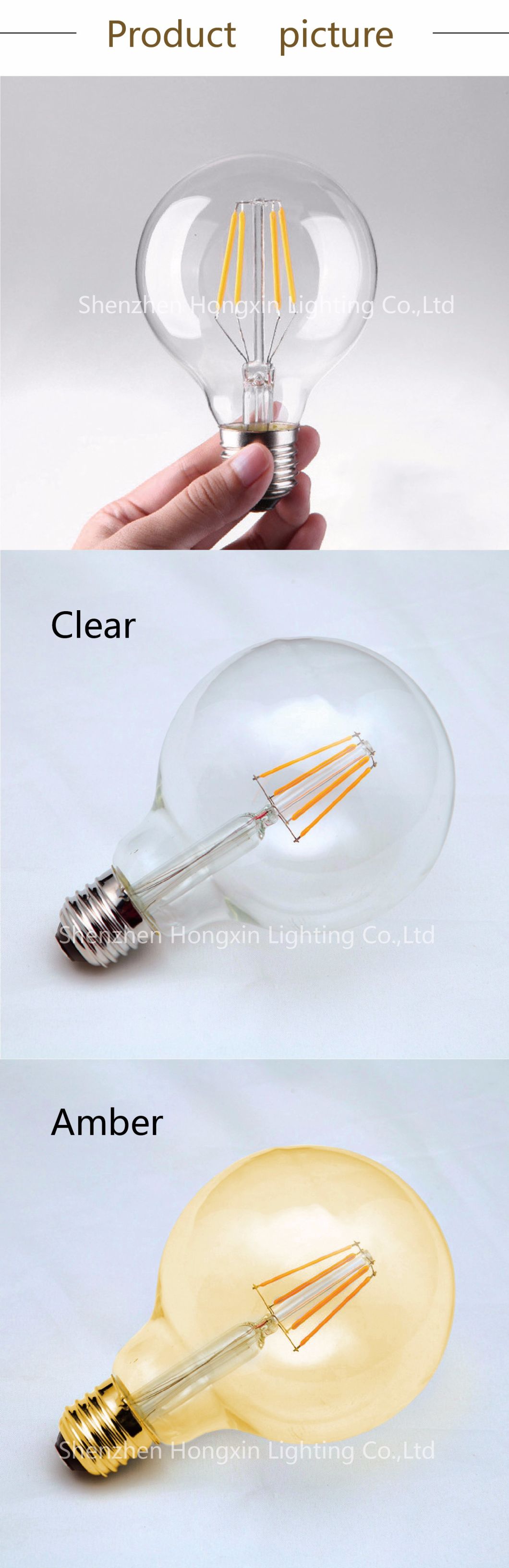 G125 LED Filament Bulb Lighting with Frosted or Milky Cover