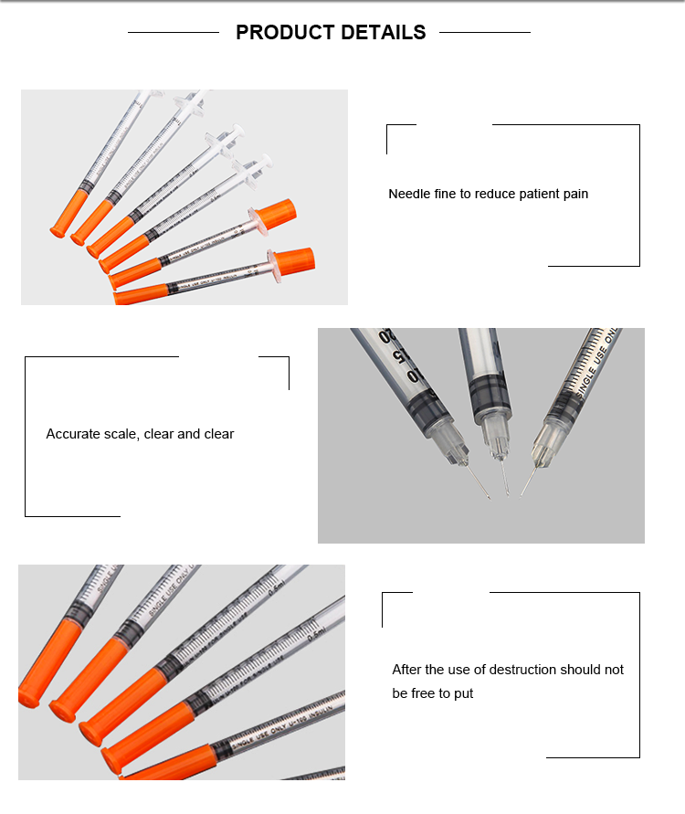 Types Sterile Insulin Syringe Injection with 29g 30g Needles