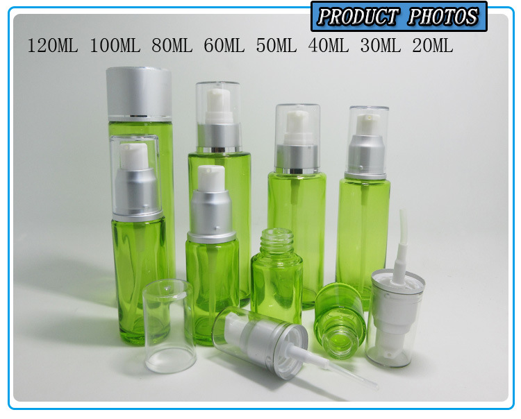 Green Glass Airless Pump Bottle Screen Printing