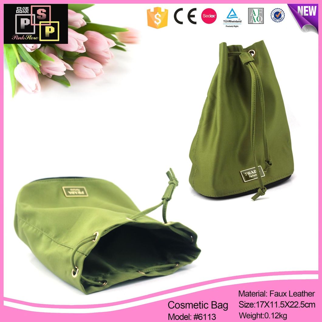 Custom Logo Leather Waterproof Drawstring Cosmetic Bag Make up Bag (6113)