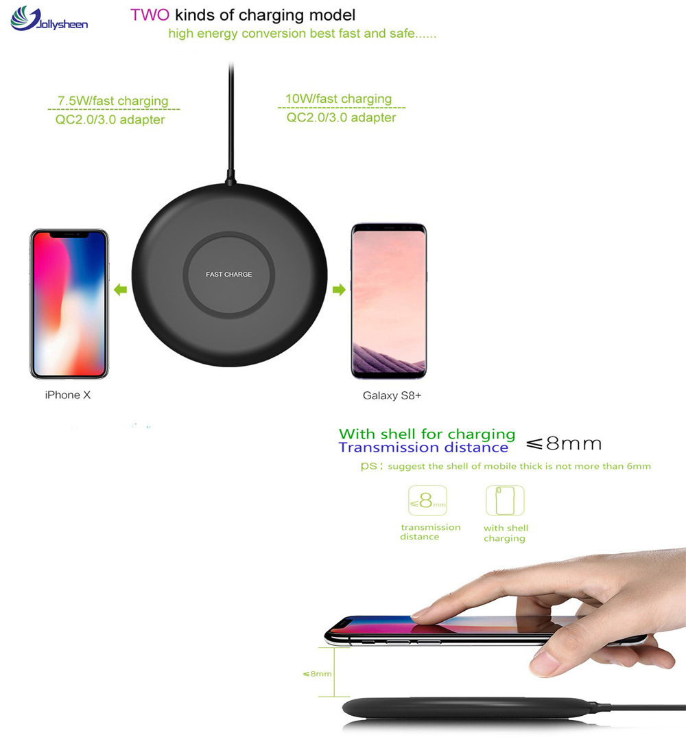 Shenzhen Original Factory Produces and Sales Round Ultrathin 10W Fast Wireless Charger Black Housing, USB Charger Suitable for Samsung, iPhone Series Mobile