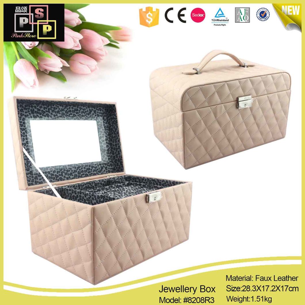 Fashion Leather Jewelry Storage Box Jewel Box with Mirror (8208)