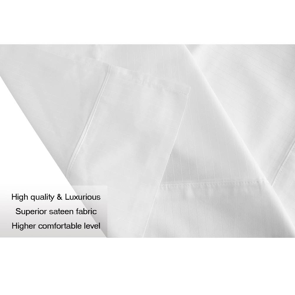 Cpekingface-Luxuriously Soft -100% Cotton 450tc 1cm Stripe (80sx80s 242X104X2) -Deep Pocket, Queen Size, 4 Pieces White Bed Sheet