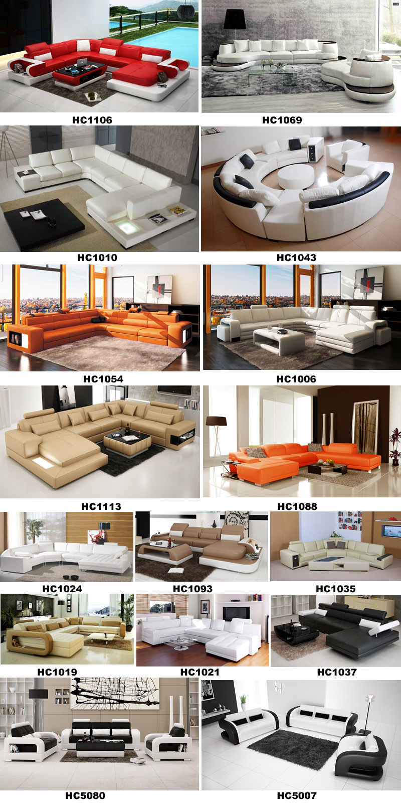 Modern Home Fashion Black Leather Sofa with Corner (HC1110)