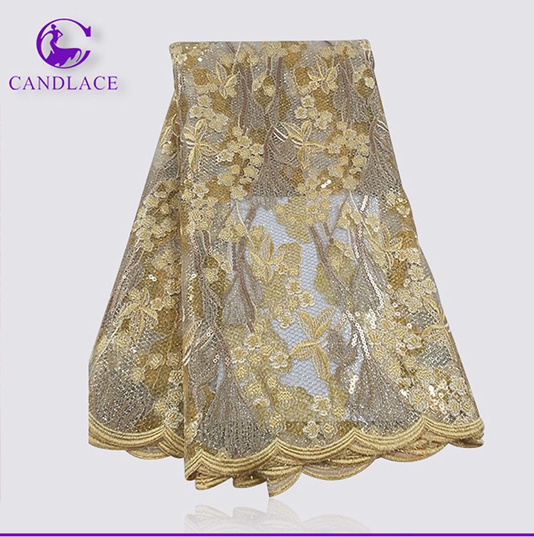 High Quality Heavy African Sequins Lace Embroidered Fabric for Garment