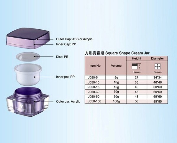 15g 30g 50g Wholesale Square Acrylic Cosmetic Jar