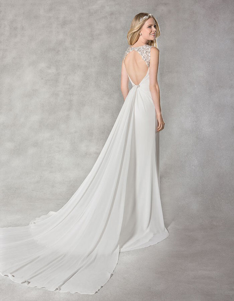 Open Beaded Back Sparkling Chiffon Wedding Dress