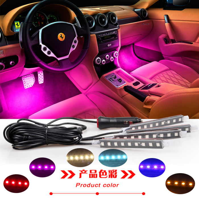12V Auto Car LED Decoration Bulb Sigar Switch 9SMD 5050 Music Bluetooh Control RGB Interior Atmosphere Light Strip Kit
