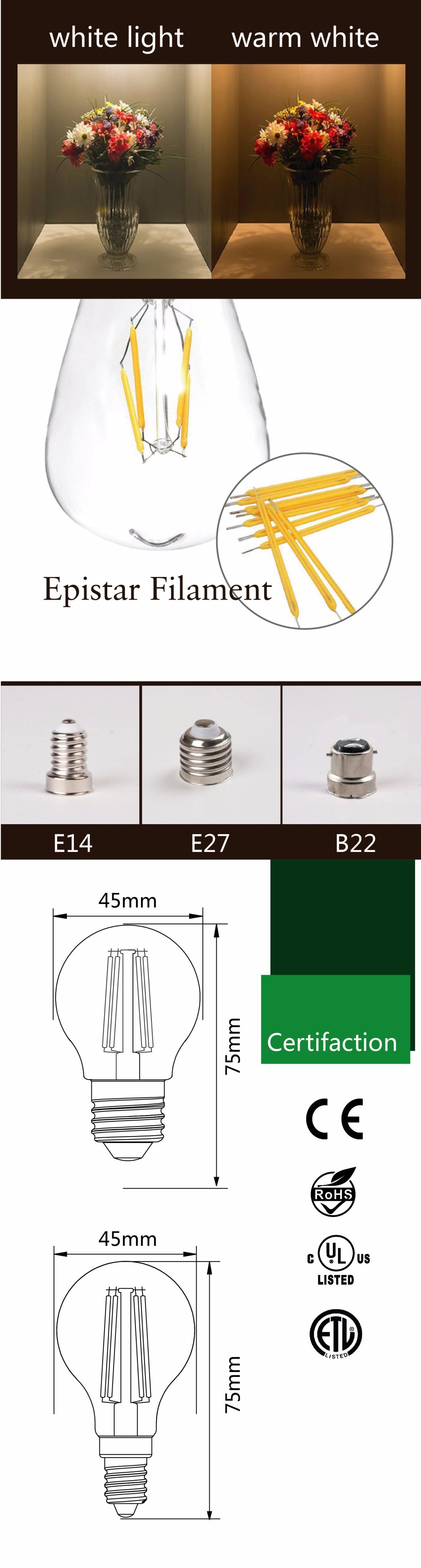 Mini Globe Ceramic G45 P45 LED Filament Light Bulb