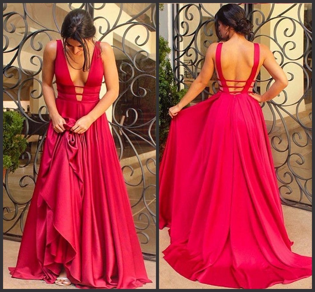 Satin Party Prom Gowns A-Line Backless Sexy Evening Dresses Z5011