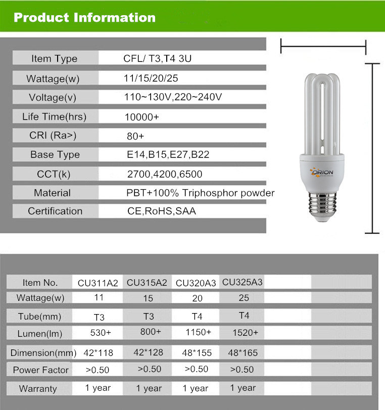 Home Lighting CFL Bulb Lamp 20W B22 E27 3u Energy Saving Light