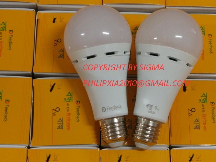 Sigma AC/DC Gfc 7W 9W 12W B22 E27 Battery Working Rechargeable Back up Lamp LED Light Emergency Bulb