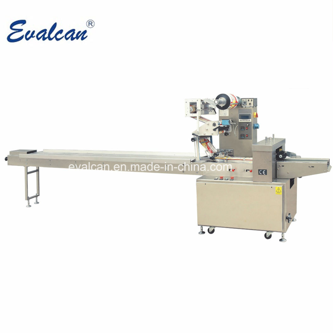 Three-Servo Auto Electronic Horizontal Flow Pillow Type Snack Food Pouch Wrapping Machine for Bakery Bread Biscuit Cake Wafer Chocolate