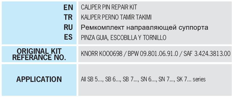 Heavy Truck Parts Disc Brake Caliper Rubber Bush&Guide Repair Kit for Knor