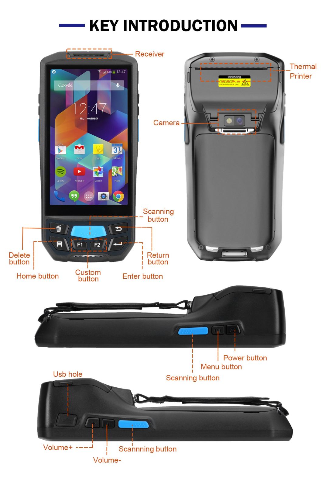 Industrial PDA Handheld Computer with WiFi Wince Mobile Data Collector Ue966 Laser Head PDA