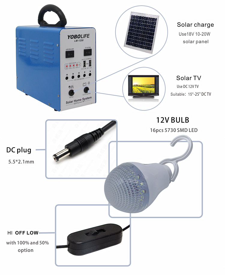 Solar Charging Emergency Light with 5 PCS LED Bulbs Output Port